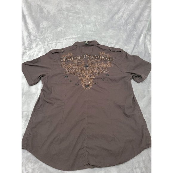 House‎ of Lords Men's XL Short Sleeve Brown Embellished Shirt Gothic, Moto, Rock - Picture 1 of 10